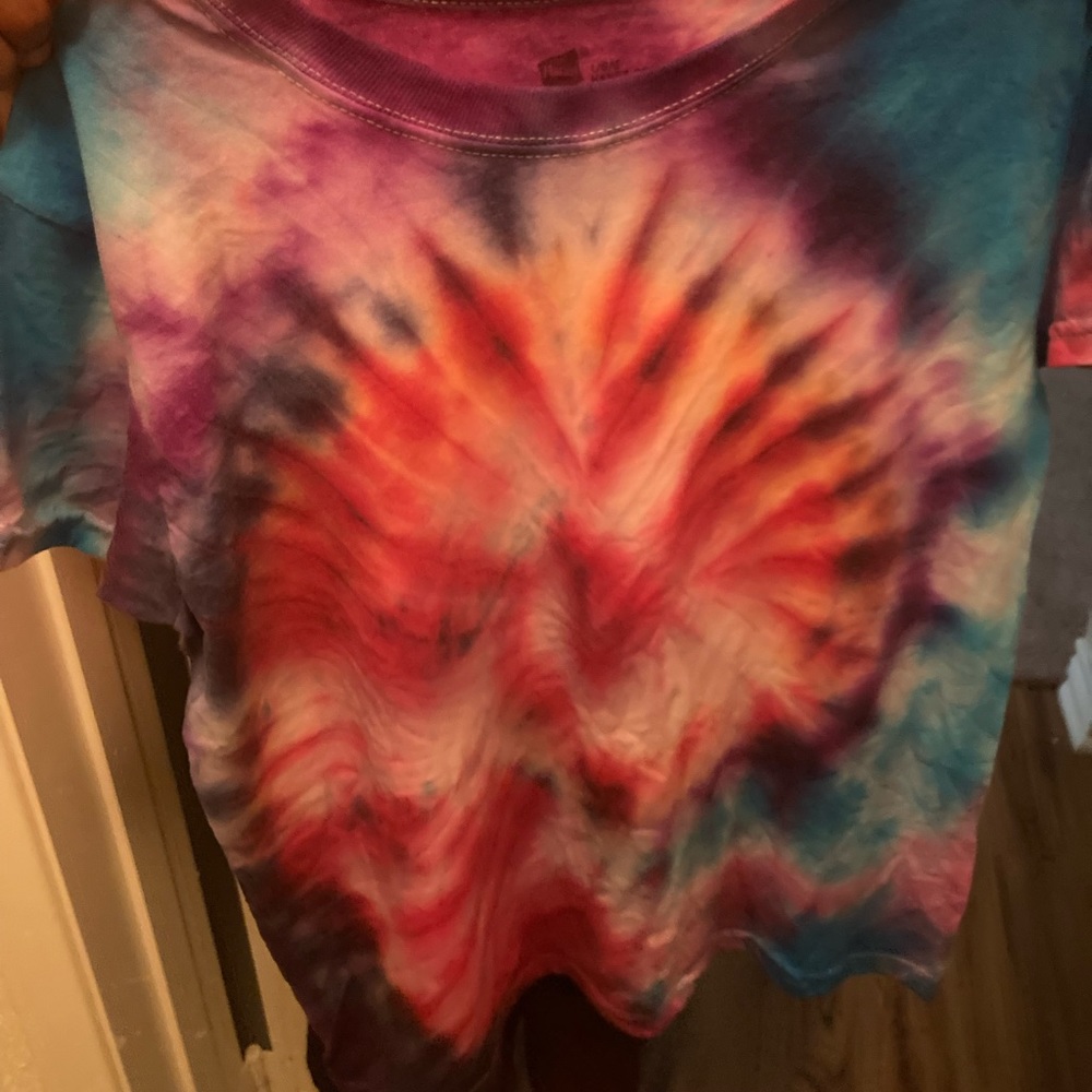 Colorful tie dye shirts.